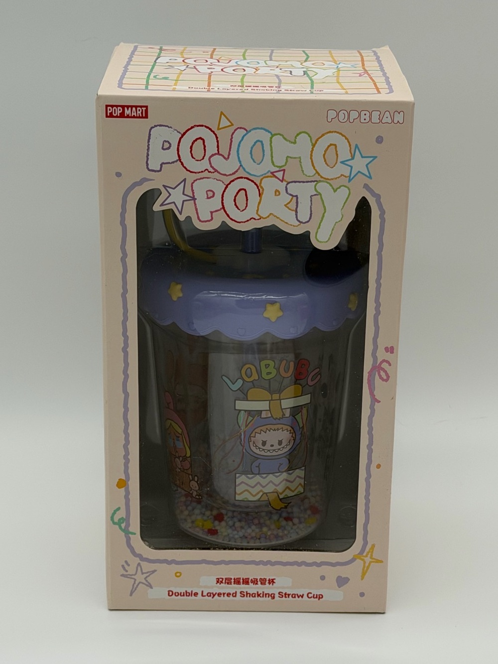 POP BEAN Pajama Party double layered
shaking straw cup | POP MART Labubu